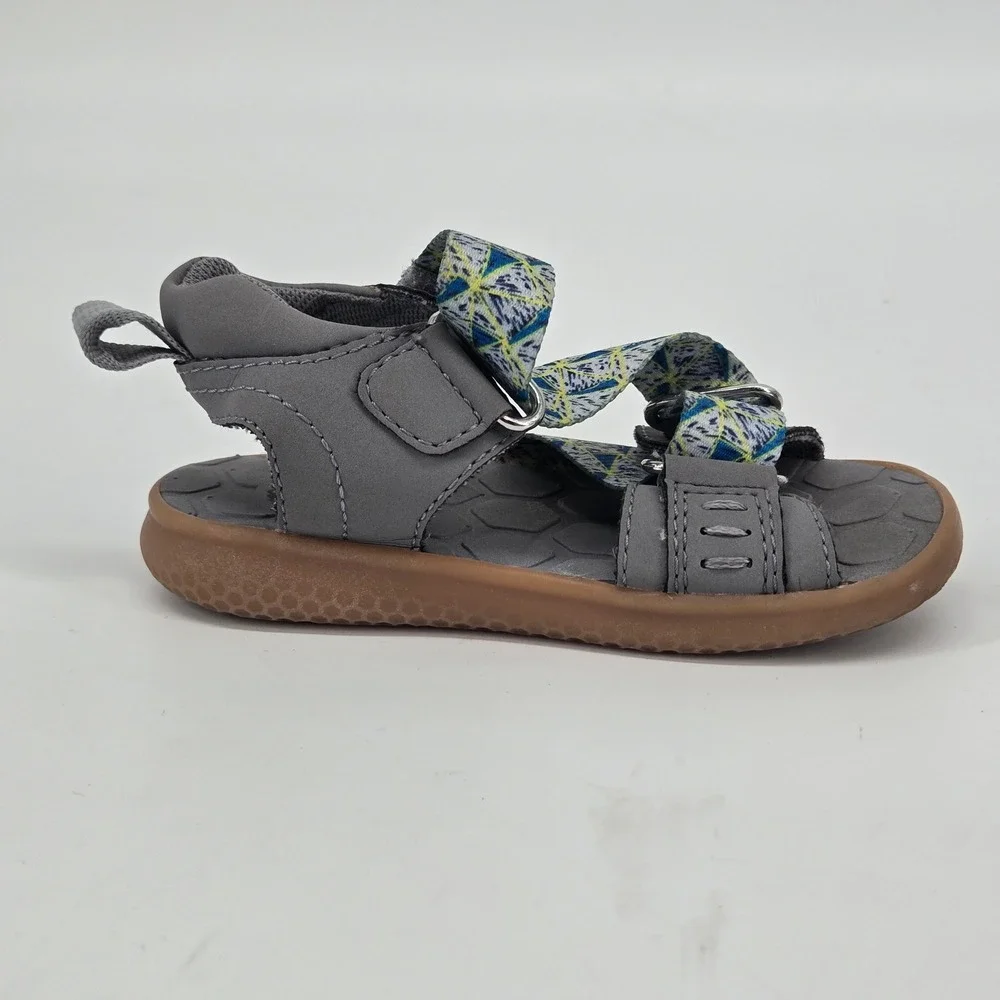 Livie And Luca Ziggy Gray Geometric Straps Toddler Sandals Comfort Size 6 EUC